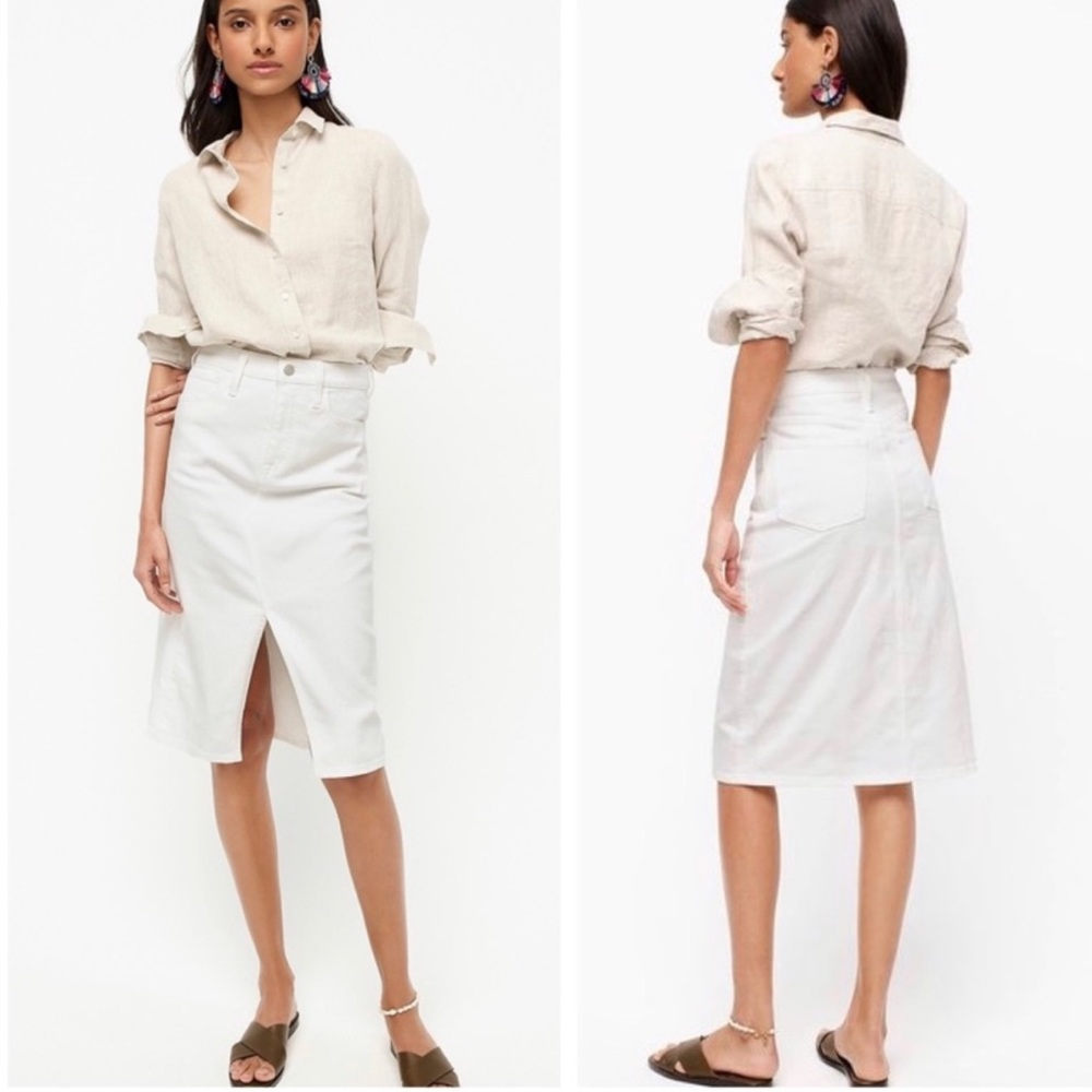 J Crew White Denim Pencil Skirt w/ Slit Size 6   Fits like a sz 4